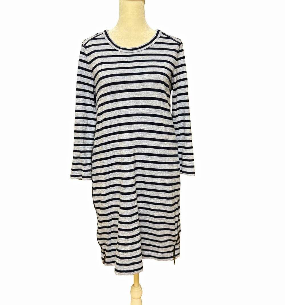 J.CREW Blue White Striped Knit Dress Crew Neck 3/4 Sleeve Knee Length S
